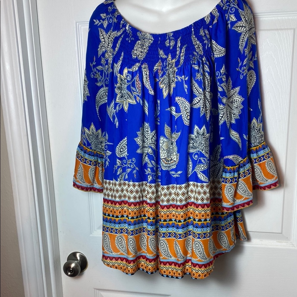 Beachlunchlounge Blue and Paisley Relaxed Tunic Size Large